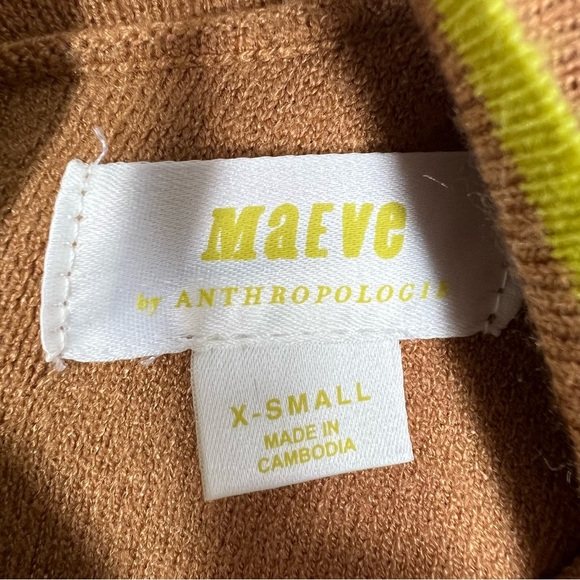 MAEVE Annelise Tan Short Sleeve Knit Sheath Dress with Lime Green Trim & pockets - Picture 3 of 9